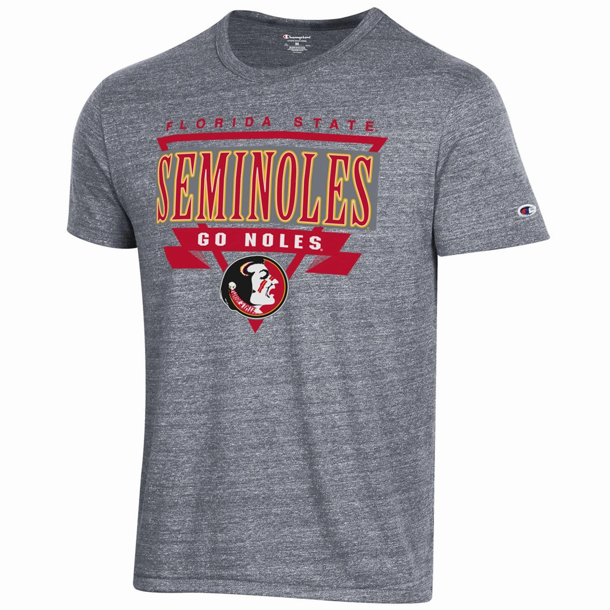 Travel Style Trend Champion Men's Vault Seminole Logo/Florida State Seminoles Tri-blend Short Sleeve T-shirt - Gunsmoke