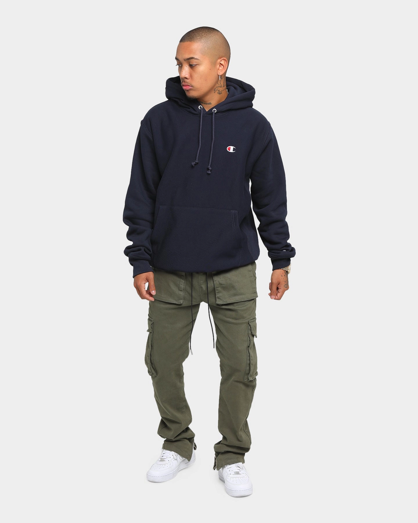 Champion Rev Weave Hoodie Navy Ultra Thin Insulation