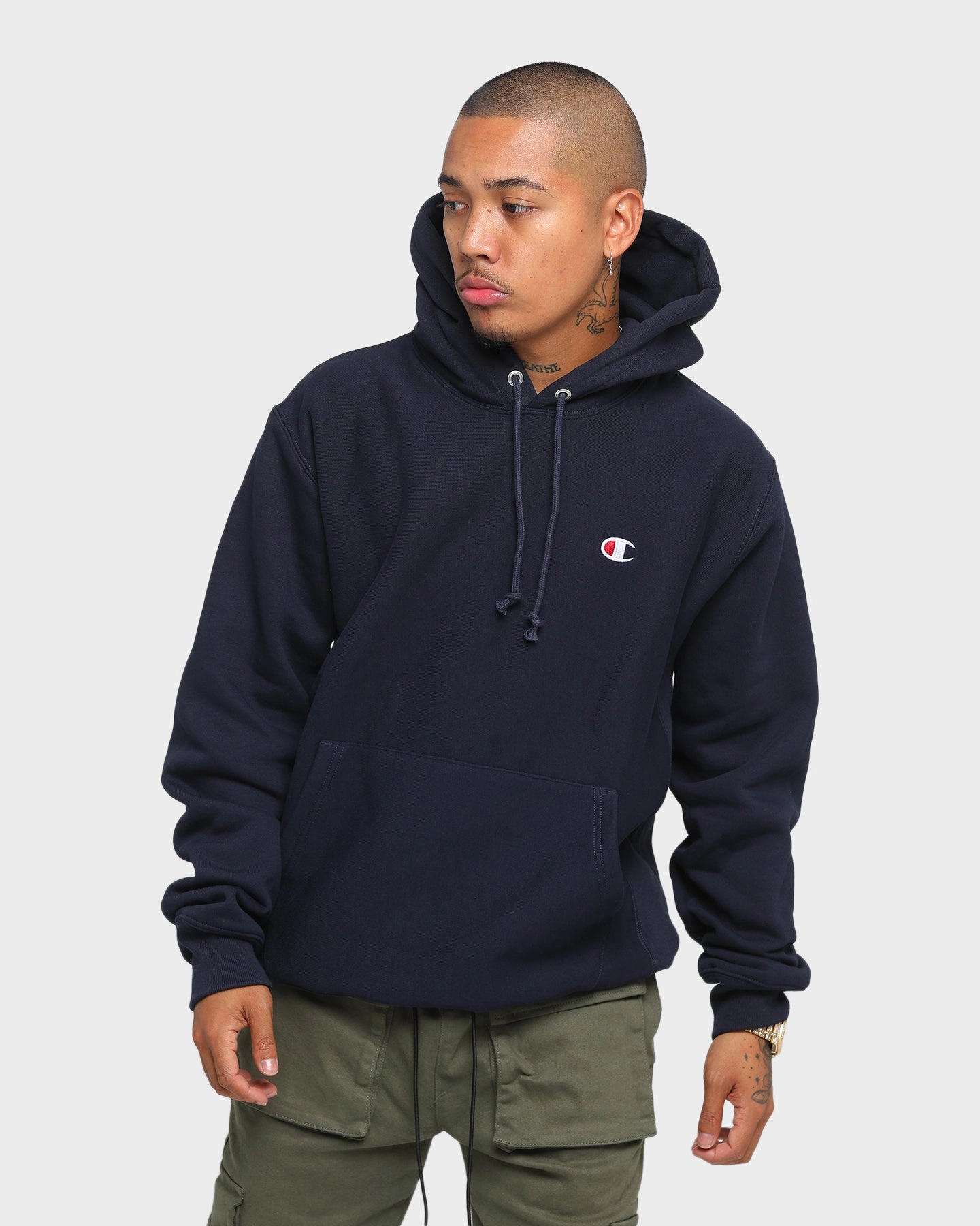 Champion Rev Weave Hoodie Navy Double Layered Edging