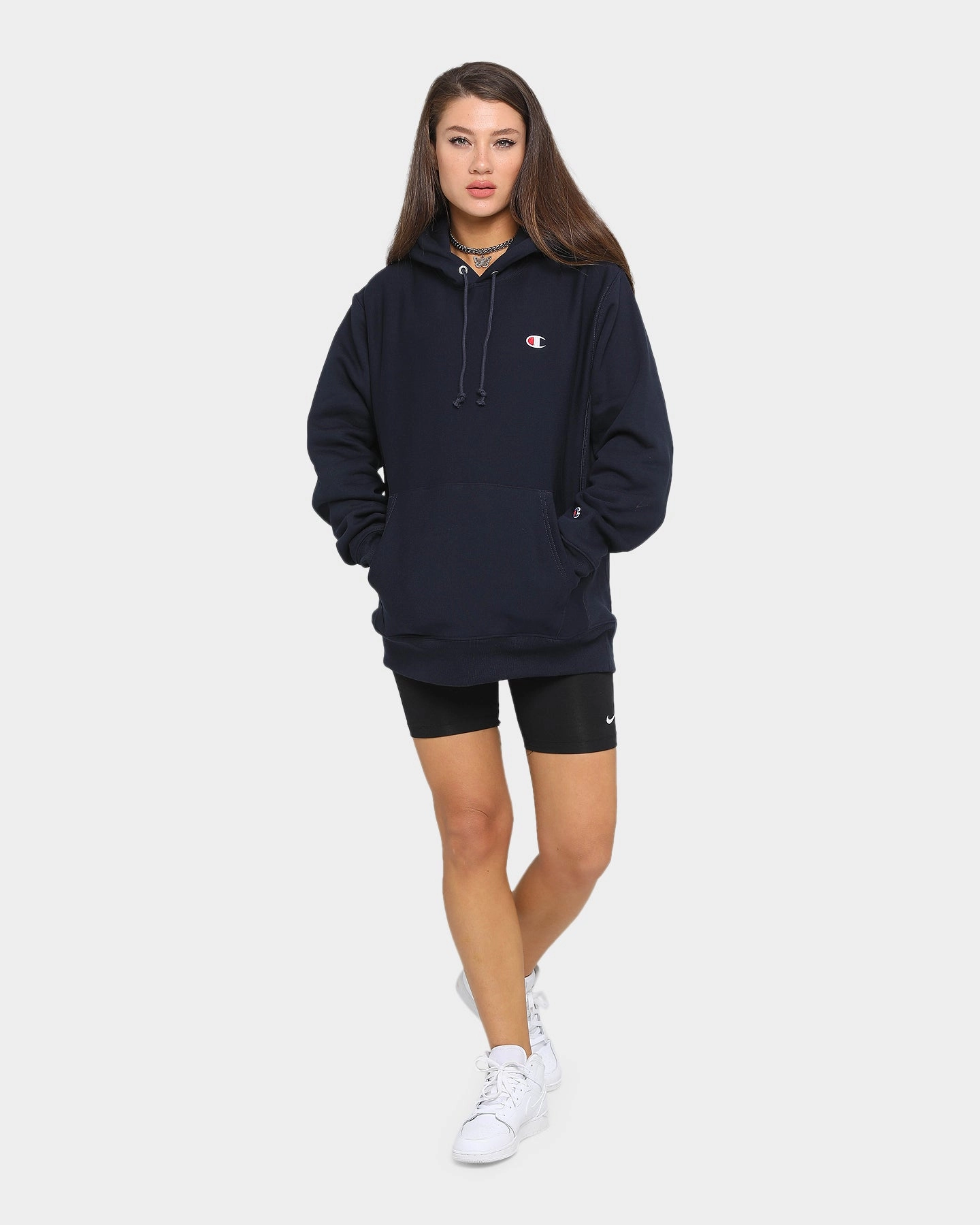 Odor Resistant Fabric Belted Champion Rev Weave Hoodie Navy