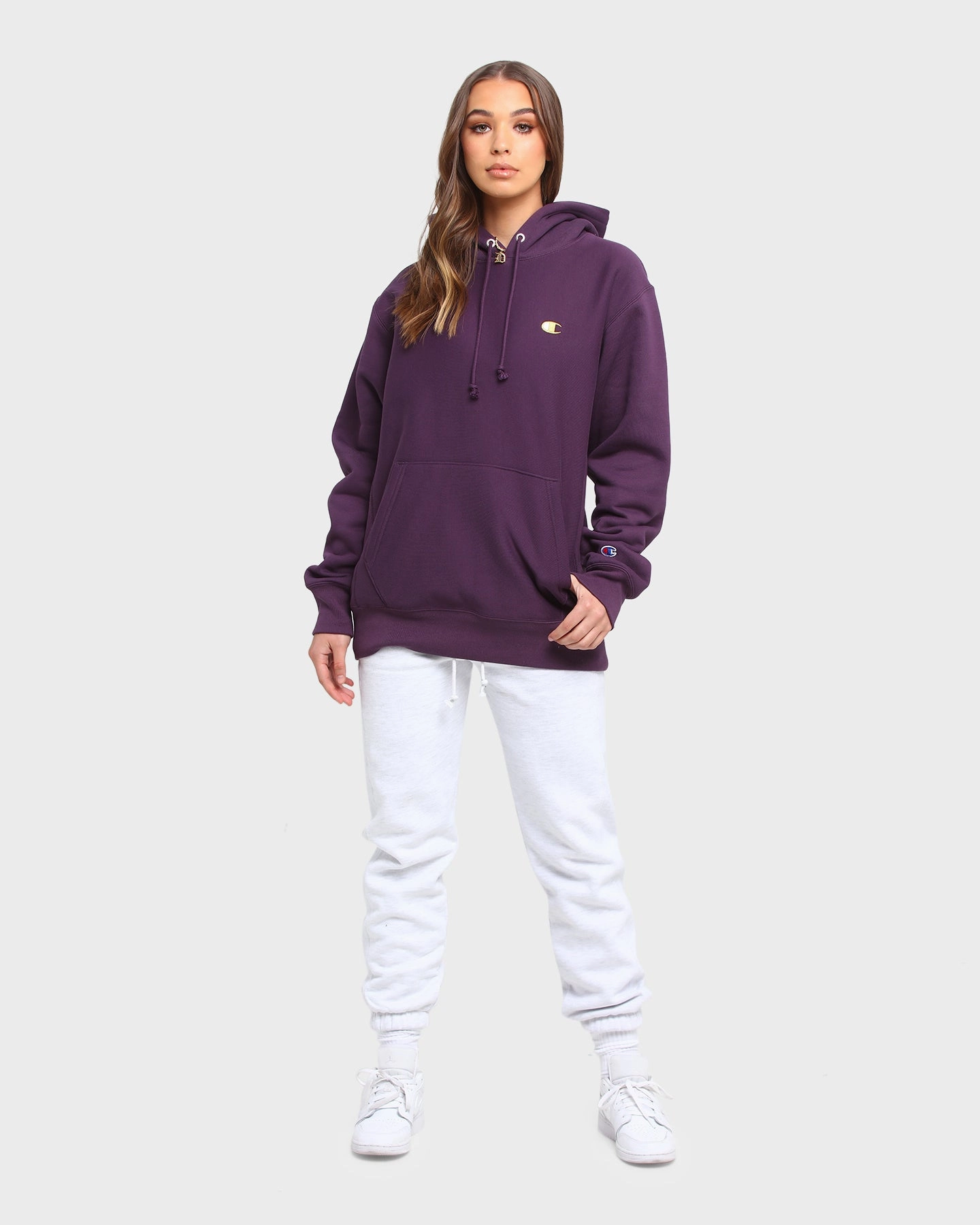 Champion Rev Weave Hoodie Purple Defend