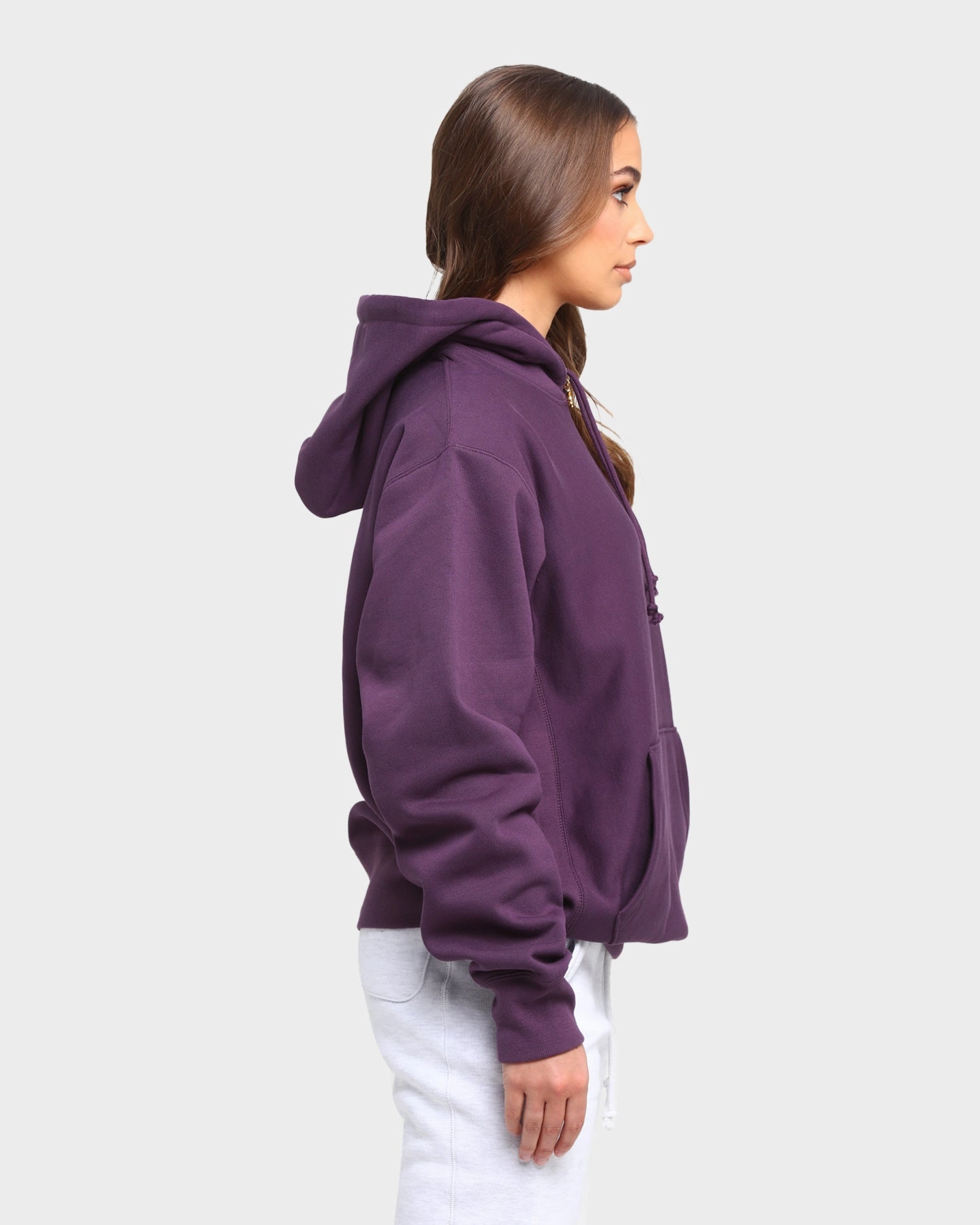 Champion Rev Weave Hoodie Purple chest pockets Fashionable Shield