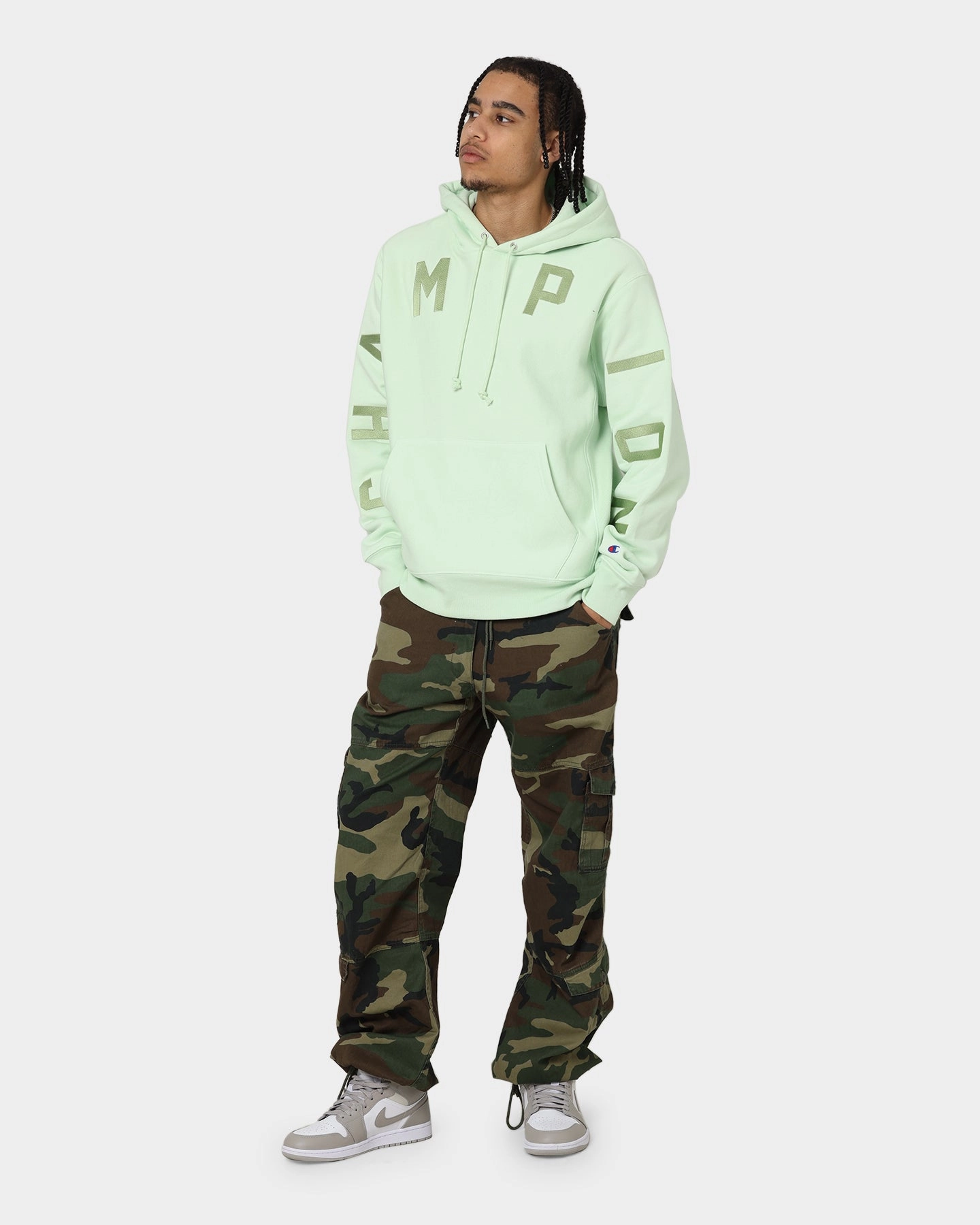 Champion Reverse Weave Arch Logo Hoodie Tuft Green Oversized Fit professional