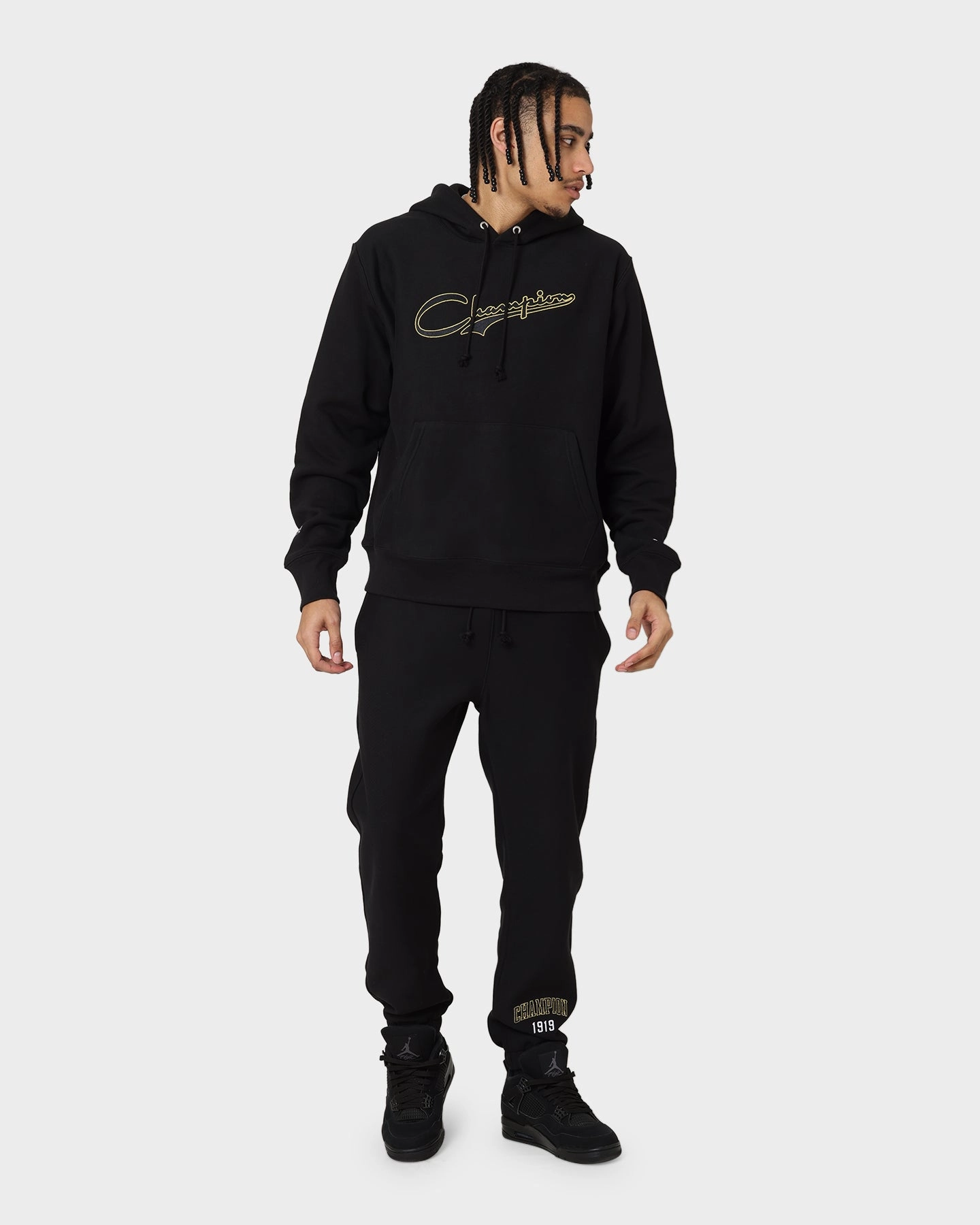 Flexible Shoulder Mobility Champion Reverse Weave Archive Script Hoodie Black/Gold