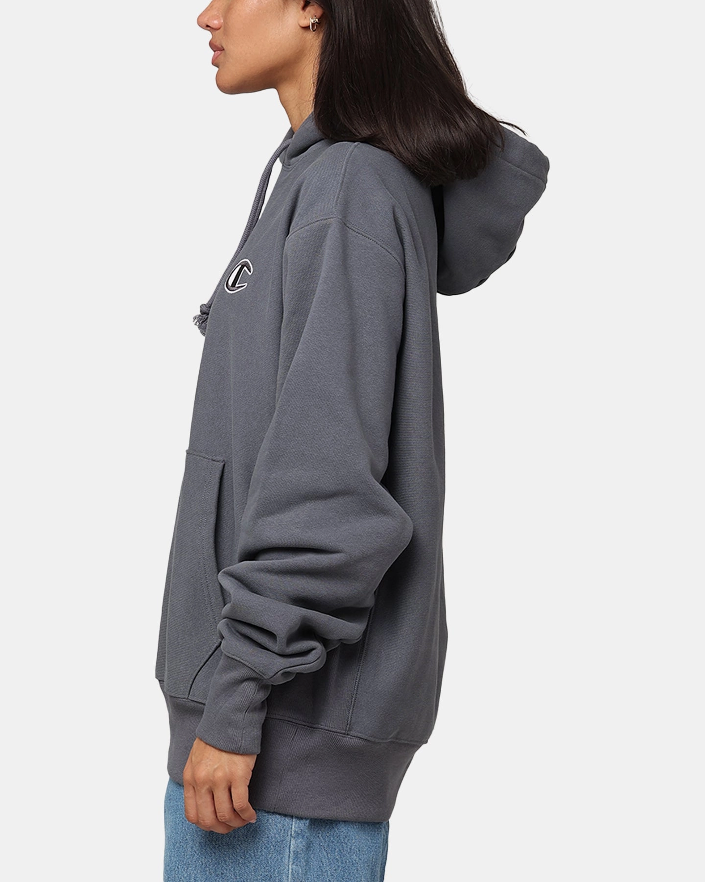 Champion Reverse Weave Big C Hoodie Medium Gray Moisture wicking QuiltedPattern