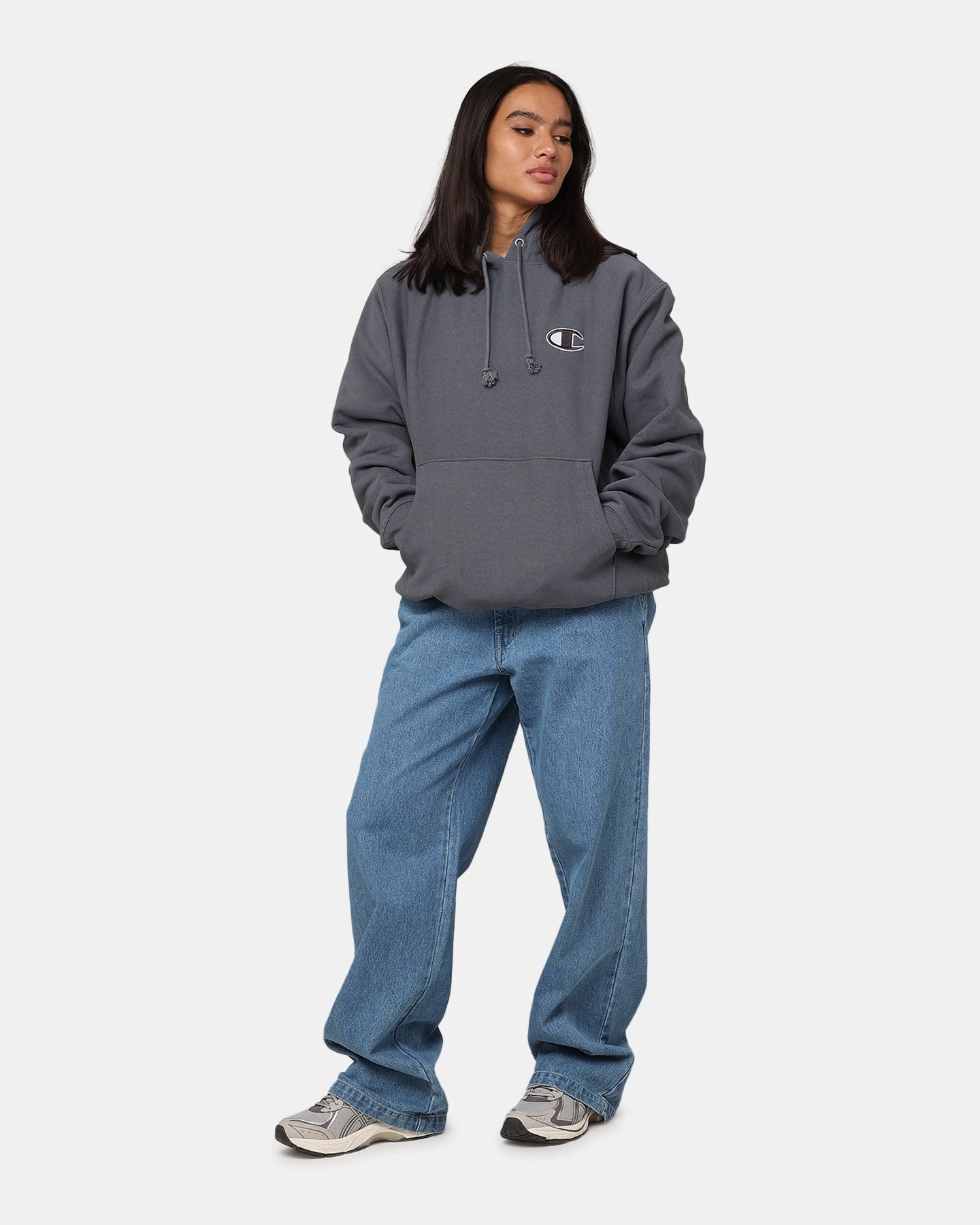 Champion Reverse Weave Big C Hoodie Medium Gray insulated