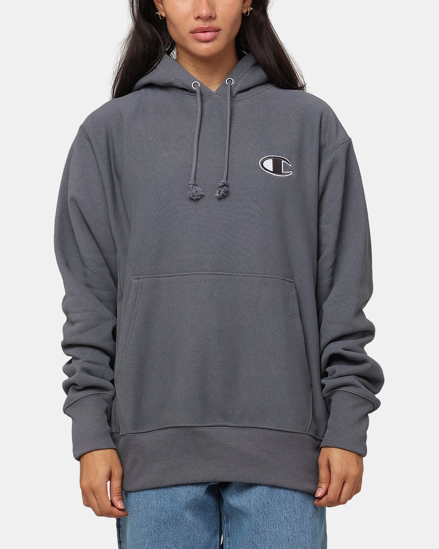 Wrinkle-Resistant Champion Reverse Weave Big C Hoodie Medium Gray