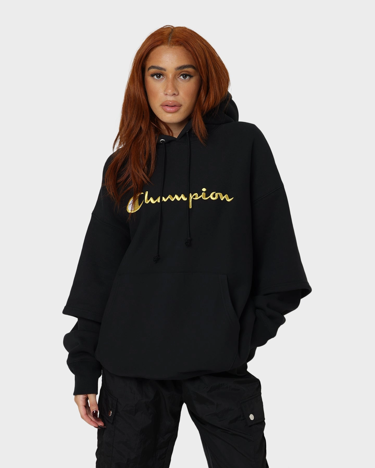 insulated Champion Reverse Weave Double Layer Hoodie Black/Gold