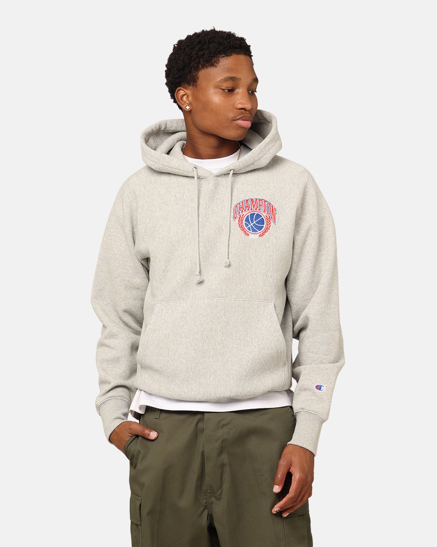 Champion Reverse Weave Field Basketball Hoodie Oxford Heather Quick Dry Technology Striped