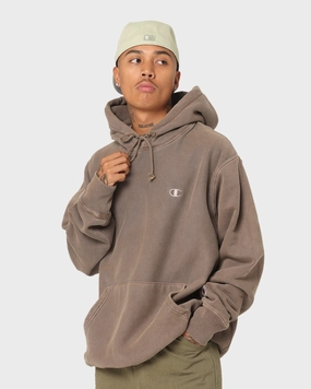 Champion Reverse Weave Garm Dye Hoodie Latte Brown Reflective Safety Trim Conditioner