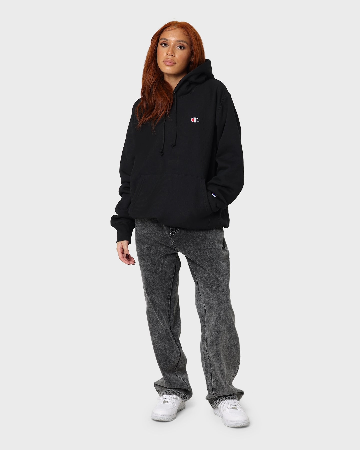 Casual Outdoor Layer Champion Reverse Weave Hoodie Black
