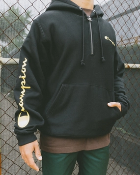 Champion Reverse Weave Quarter Zip Hoodie Black/Gold Decal Active Lifestyle