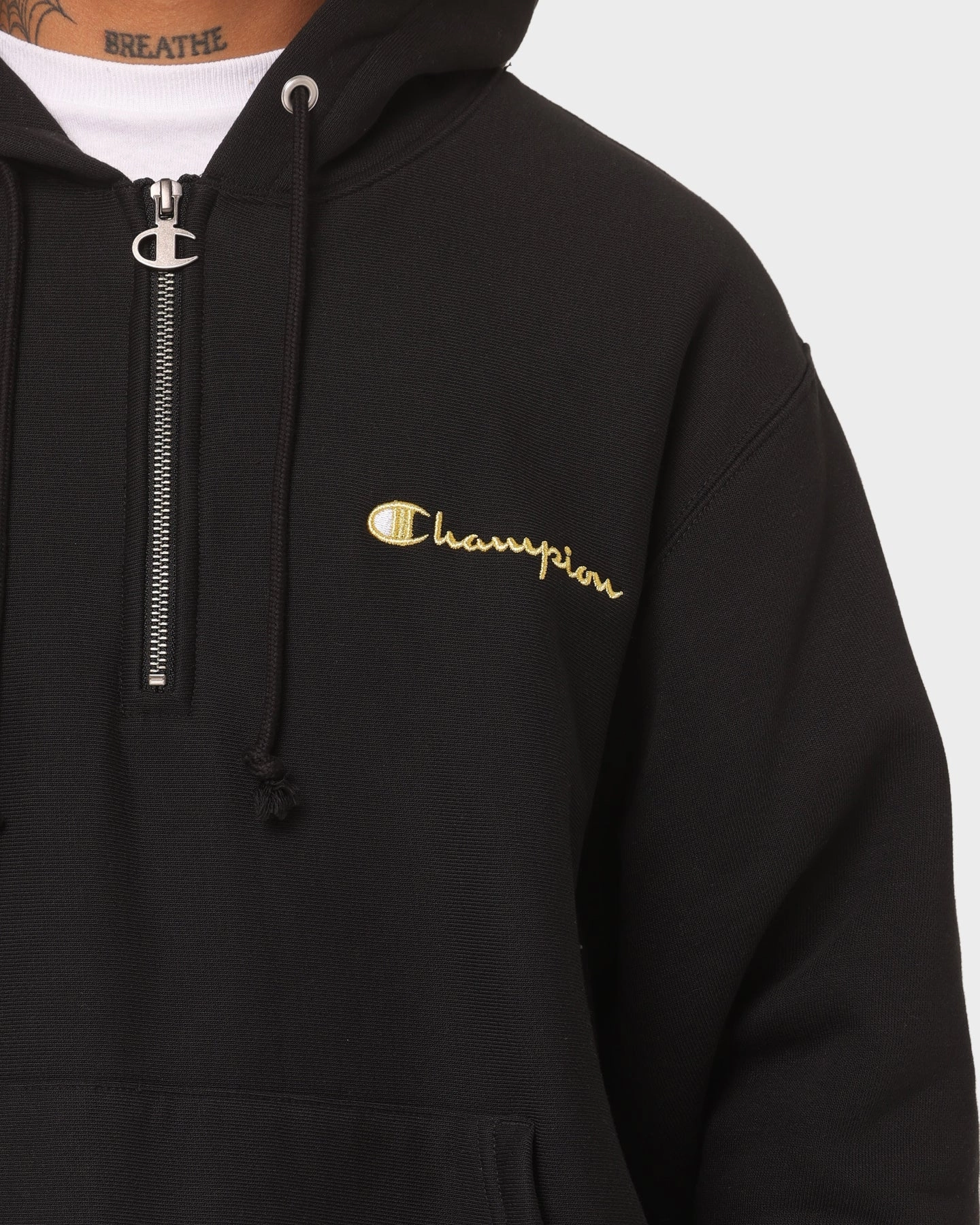 Likelihood Champion Reverse Weave Quarter Zip Hoodie Black/Gold