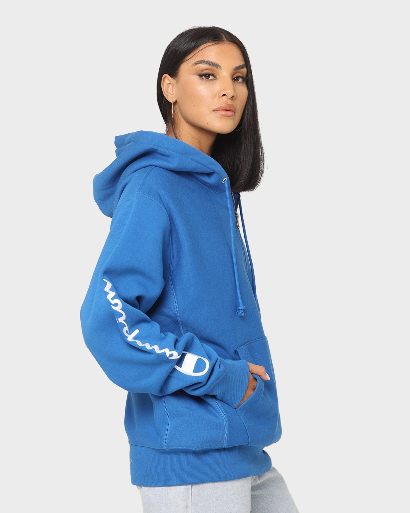Champion Reverse Weave Quarter Zip Hoodie Living In Blue moonlight Draw