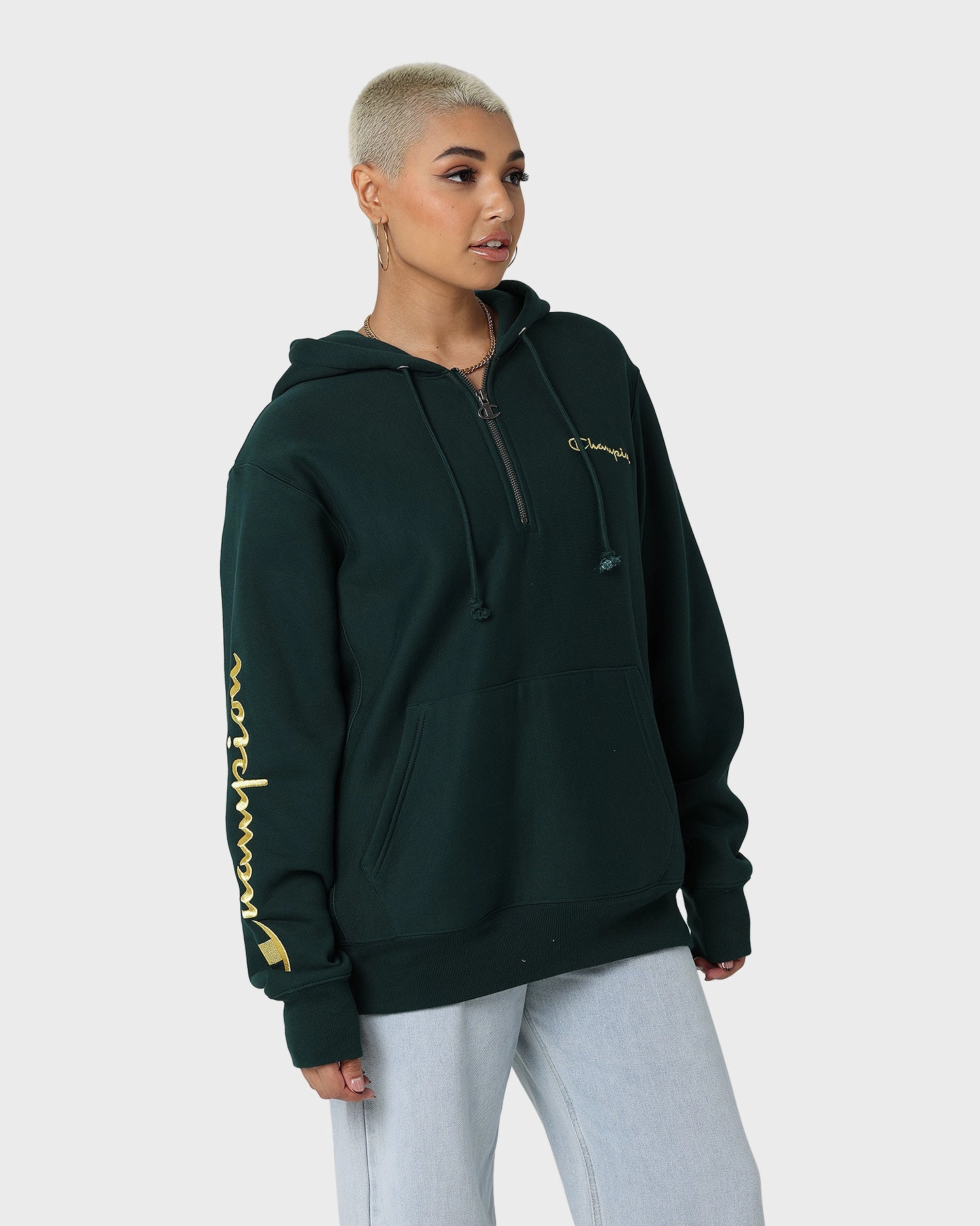 Badge suitable for water sports Champion Reverse Weave Quarter Zip Hoodie Midfield Green