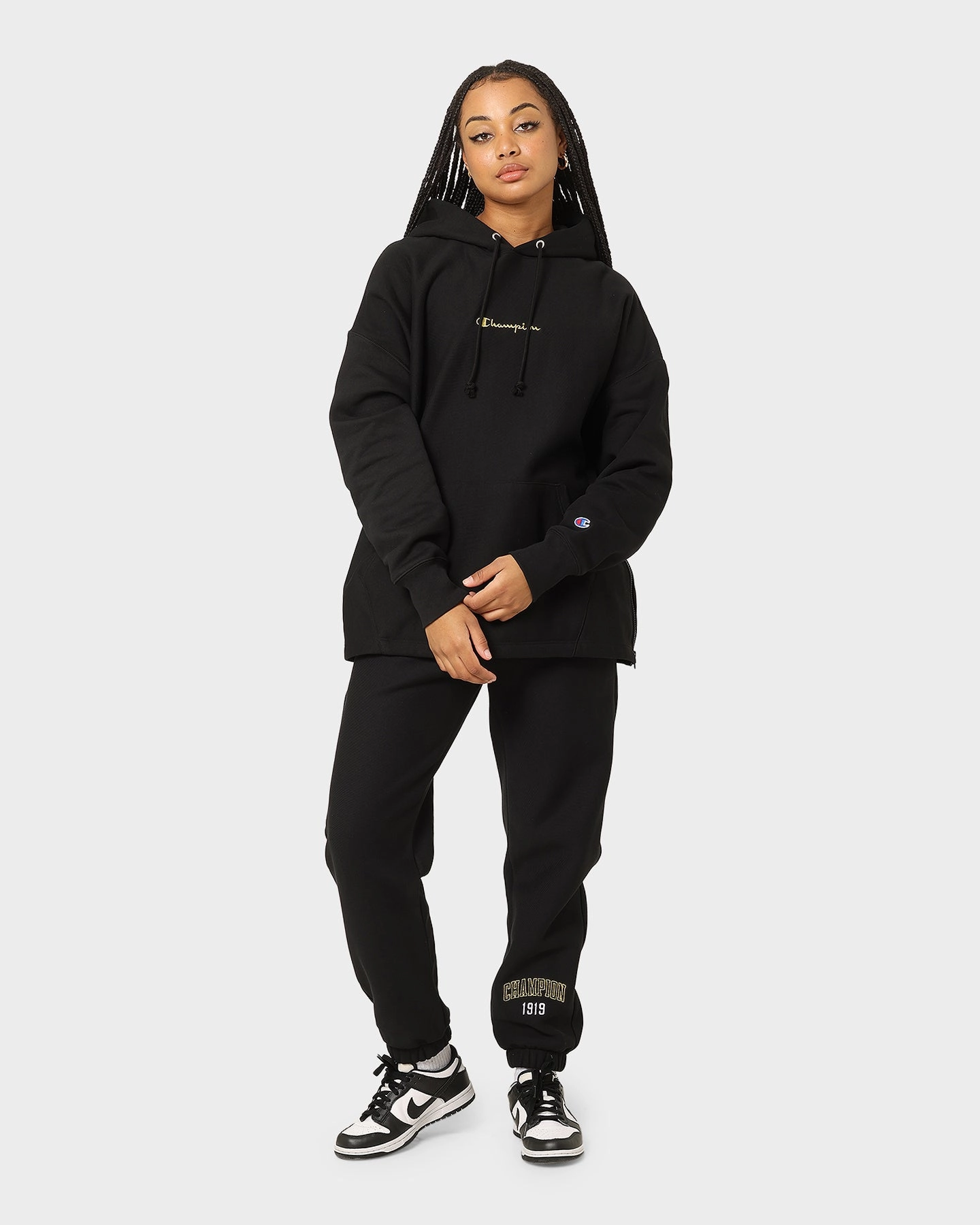 Champion Reverse Weave Relaxed Hem Zip Hoodie Black/Gold Red City Ready