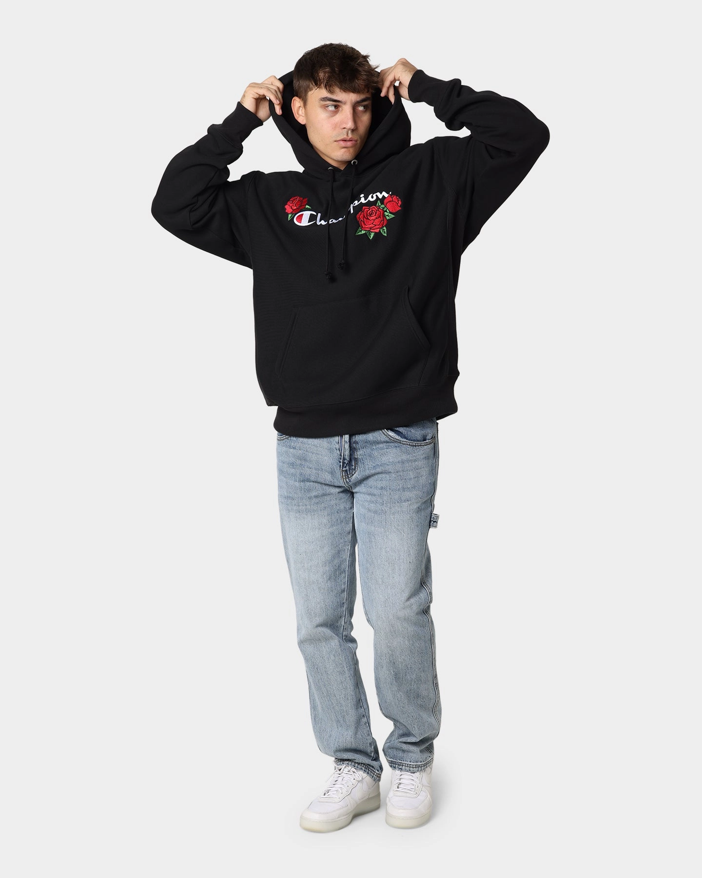 High-Performance Jacket Champion Reverse Weave Roses Embroidery Hoodie Black