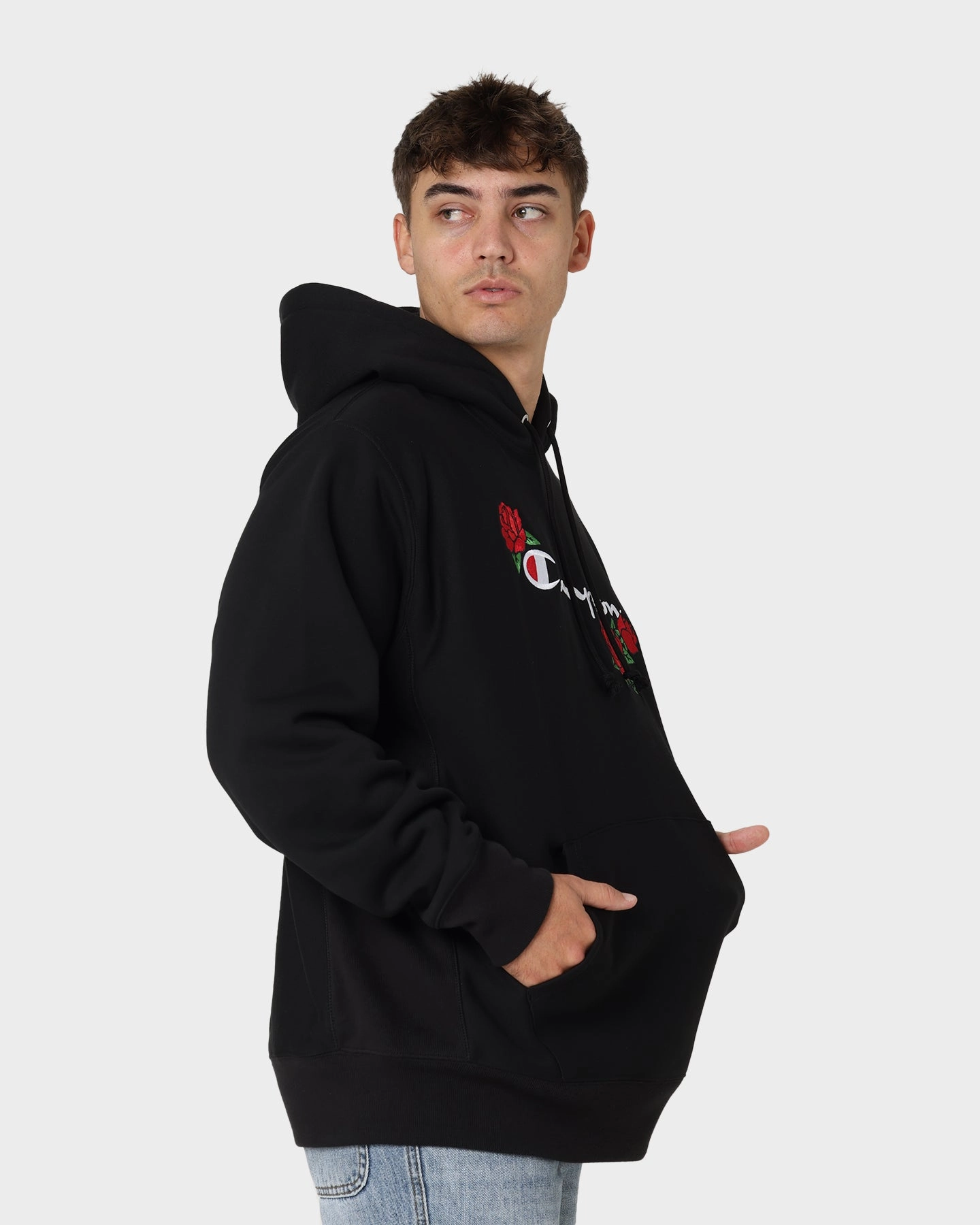 Pocket-square Champion Reverse Weave Roses Embroidery Hoodie Black