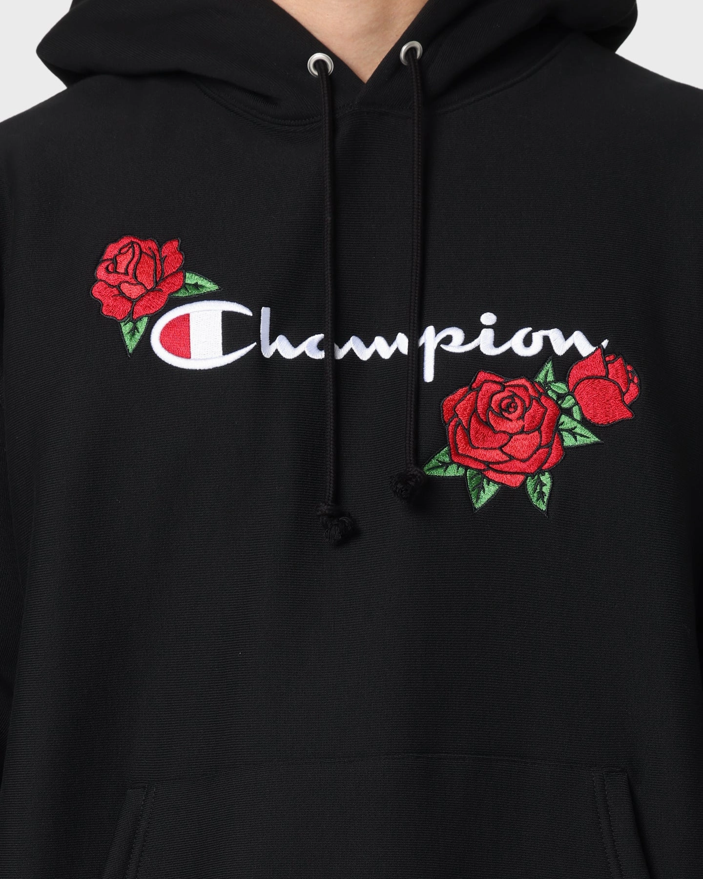 Puncture Resistant Material Champion Reverse Weave Roses Embroidery Hoodie Black