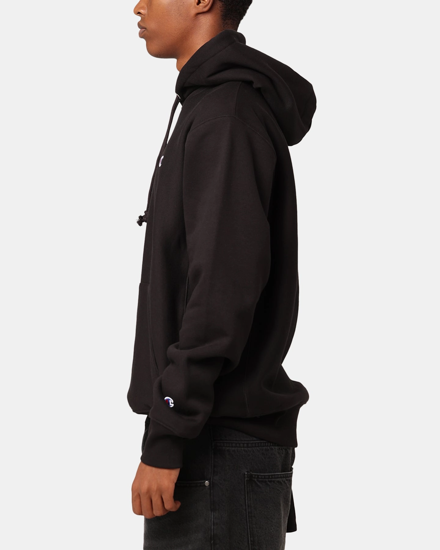 Champion Reverse Weave Small C Hoodie Black Bound Edges
