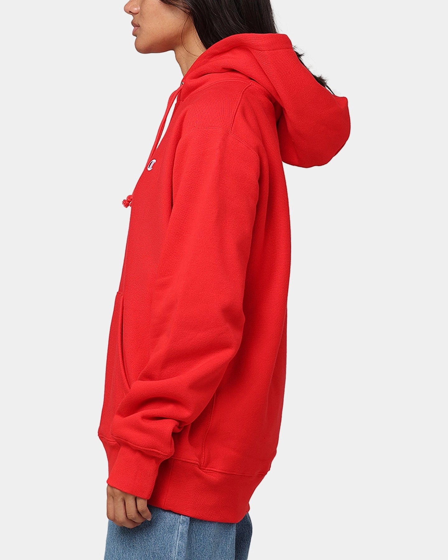 Champion Reverse Weave Small C Hoodie Team Red Scarlet Music Indication