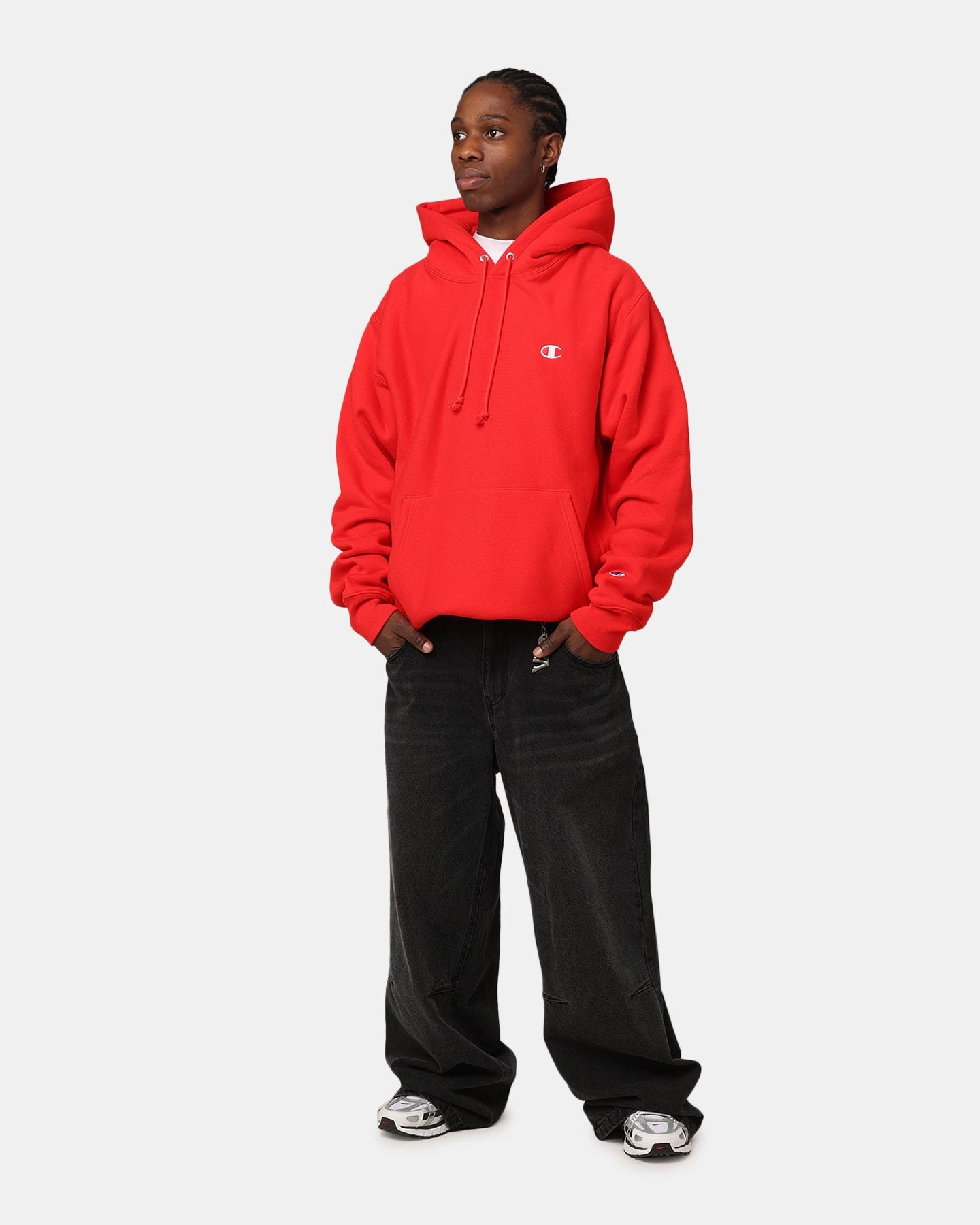 Relax Checked Champion Reverse Weave Small C Hoodie Team Red Scarlet