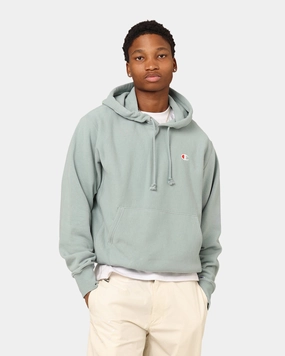 Champion Reverse Weave Terry Hoodie Sage Shimmer Green Side Pockets Adaptive Fit