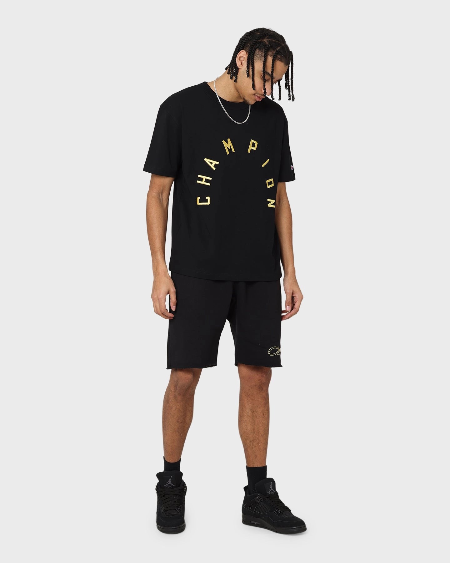 Champion Reverse Weave Terry Relaxed Shorts Black/Gold Quick Adjust Toggles