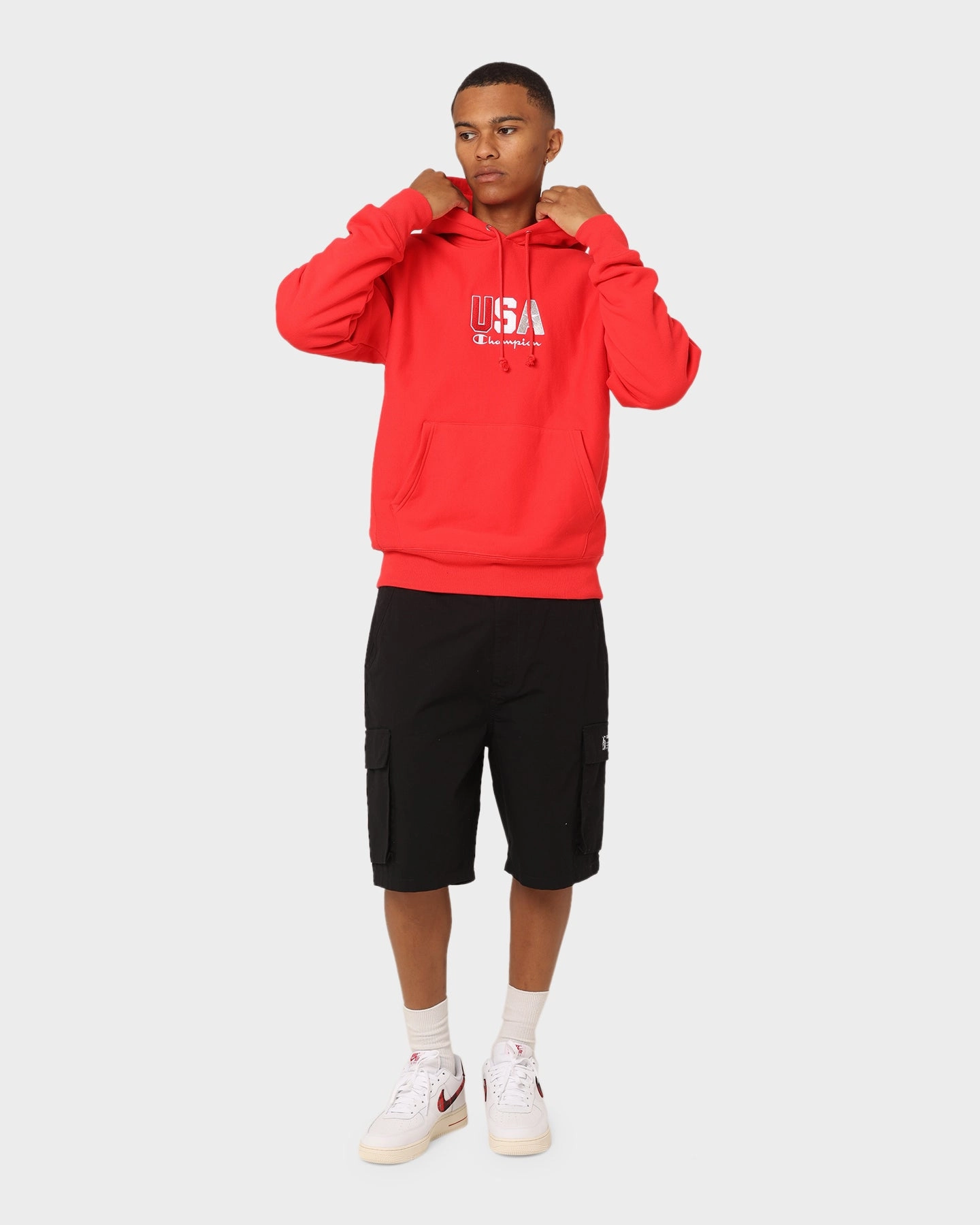 Stain Resistant All Weather Protection Champion Reverse Weave USA Hoodie Red Spark Csi