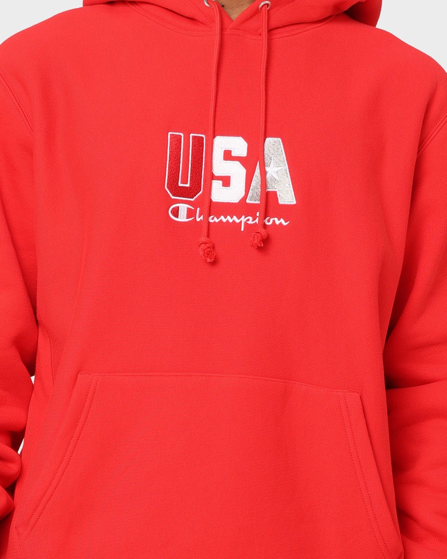 Champion Reverse Weave USA Hoodie Red Spark Csi Dual Layer Ventilation