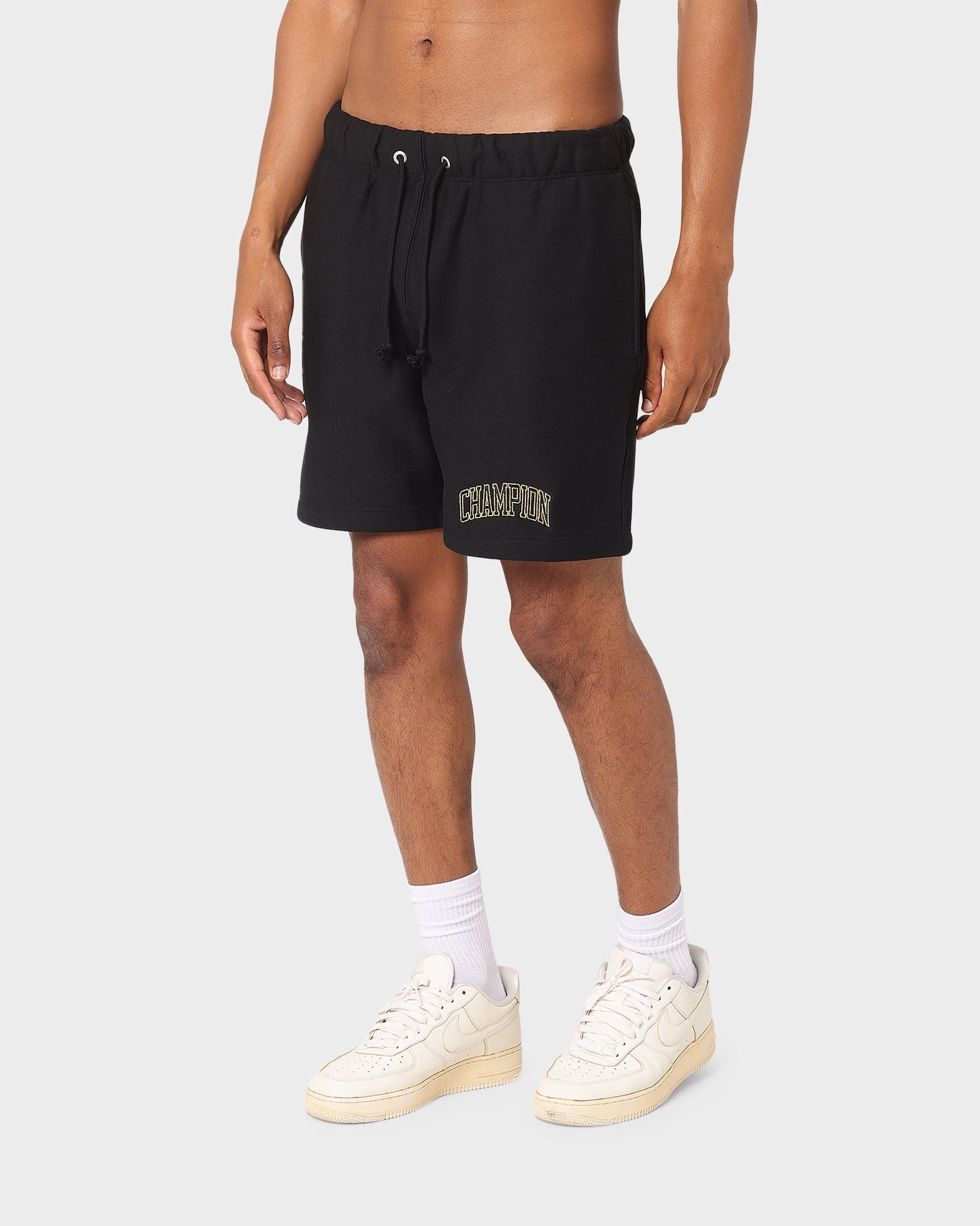 Champion Reverse Weave Varsity Shorts Black Non Restrictive Fit Seamless Edge Design