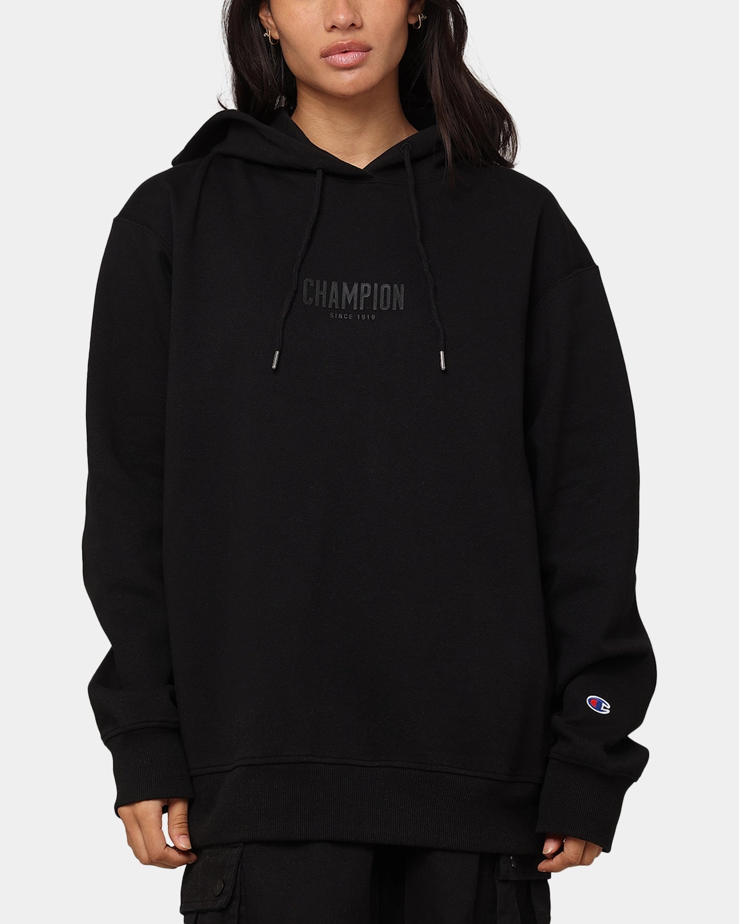 Champion Rochester Base Hoodie Black Athletic Fit Moisture Wicking Lining