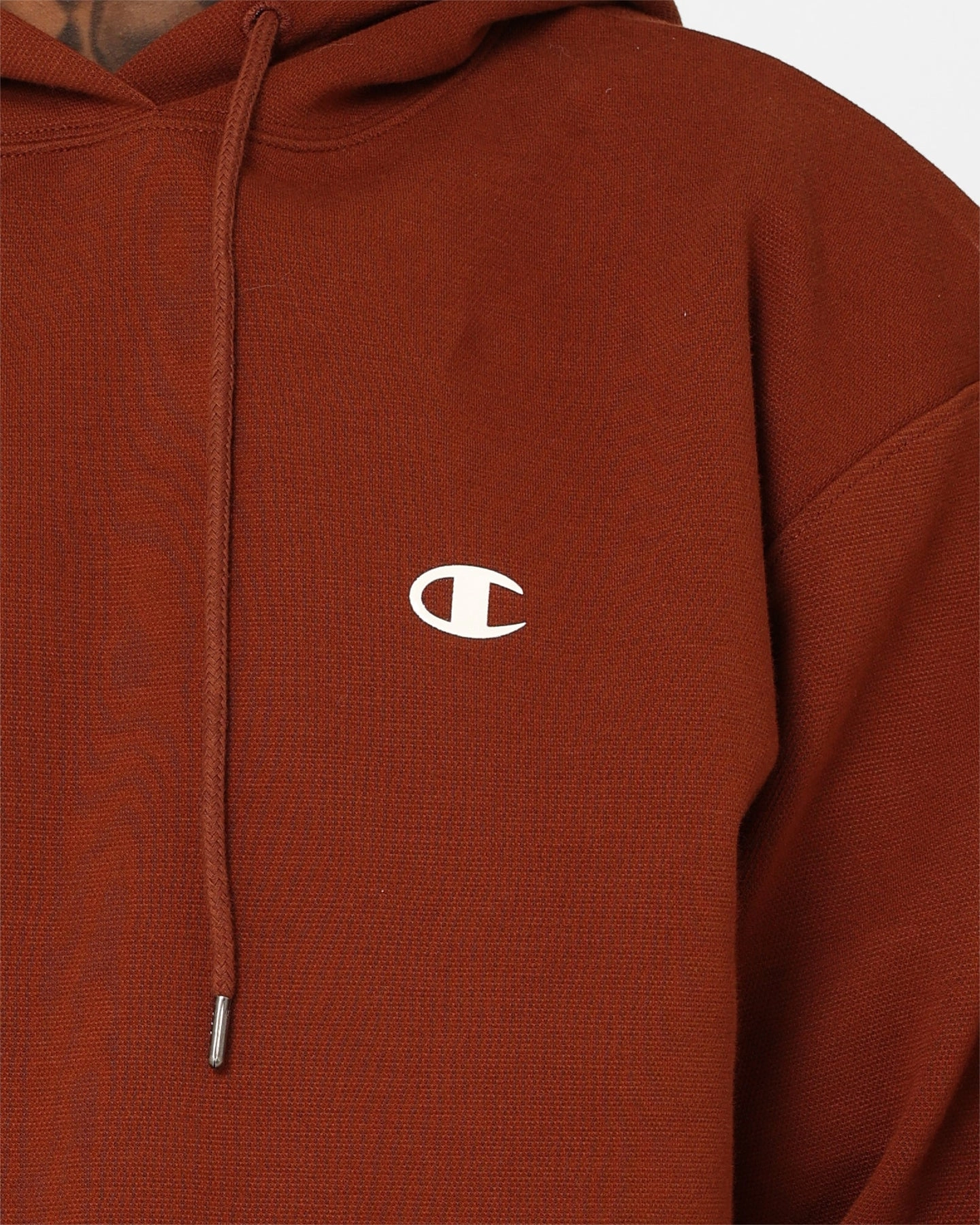 NonIrritating Tagless Neck Striped Champion Rochester Base Hoodie Natural Woman