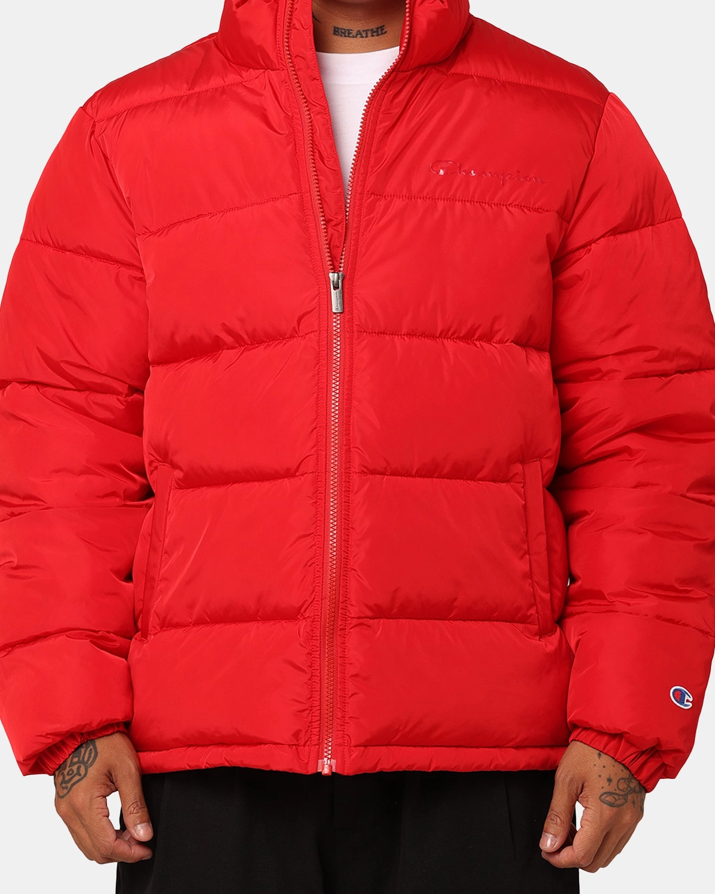 Champion Rochester Padded Puffer Jacket Wildcard Stretch Panels Art Exhibition