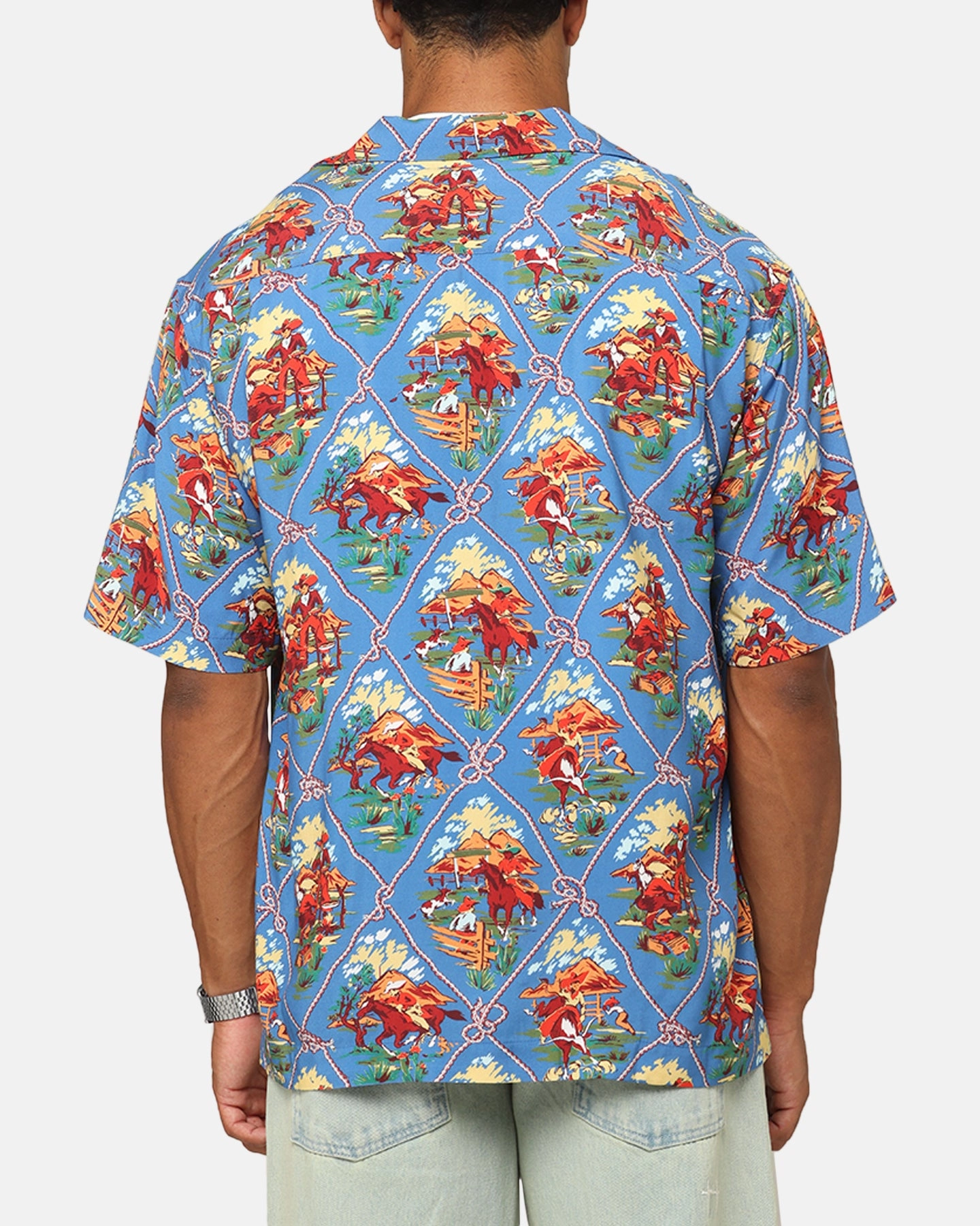 Printed Pattern Casual Friday Champion Route 40 Drifter Button Up Shirt Teal