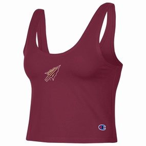 Durable Double Stitched Seams Champion Women's Arrowhead Logo Scoop Neck Crop Tank - Garnet