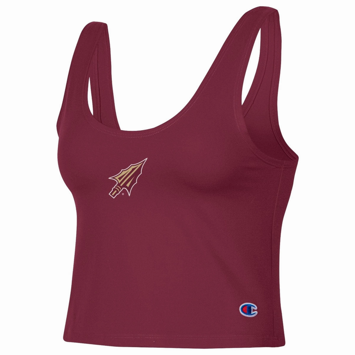 cylindrical shape Champion Women's Arrowhead Logo Scoop Neck Crop Tank - Garnet