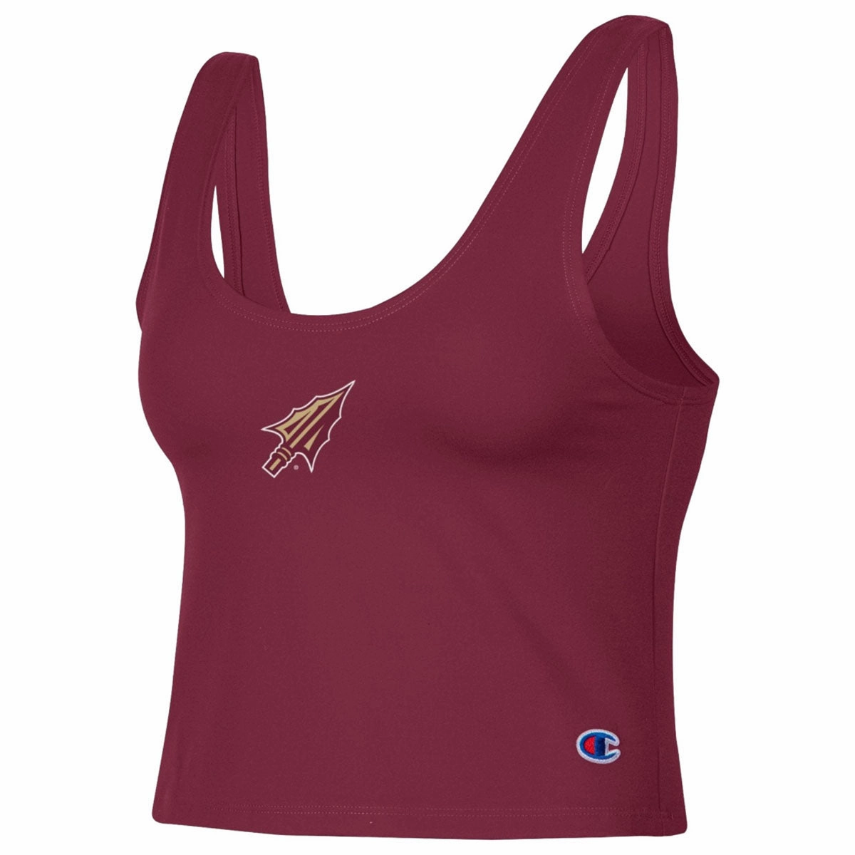 Champion Women's Arrowhead Logo Scoop Neck Crop Tank - Garnet Adjustable Hem Tension