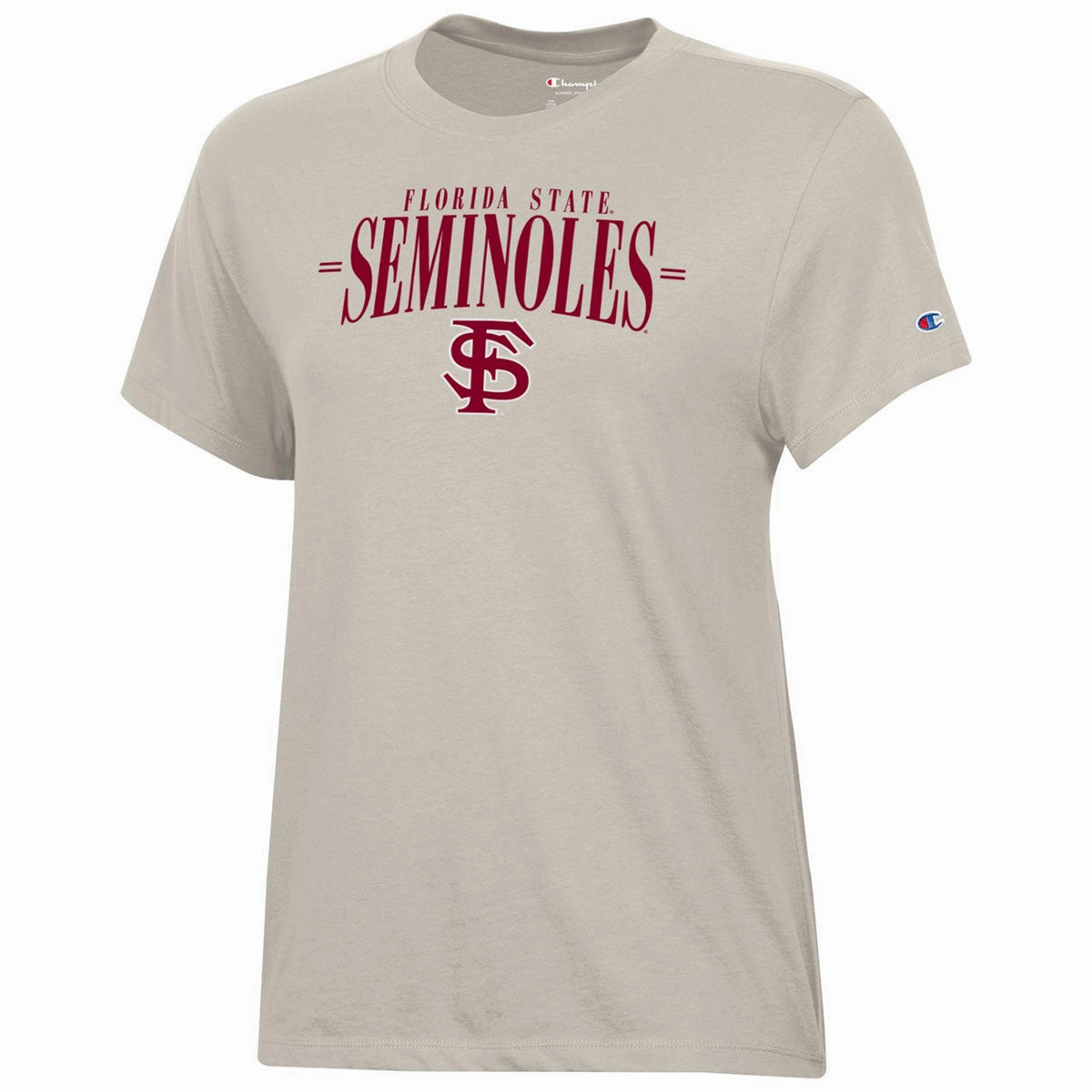 Lightweight Look Breathable mesh Champion Women's Florida State Seminoles/Interlocking FS Logo Short Sleeve T-shirt - Cocoa Butter