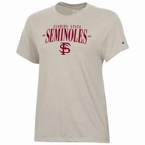 Lightweight Look Breathable mesh Champion Women's Florida State Seminoles/Interlocking FS Logo Short Sleeve T-shirt - Cocoa Butter