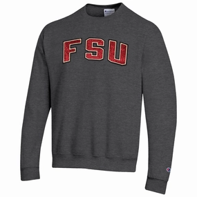 Champion Women's FSU Glitter Twill Design Powerblend Crew Fleece - Granite Adaptive Compression