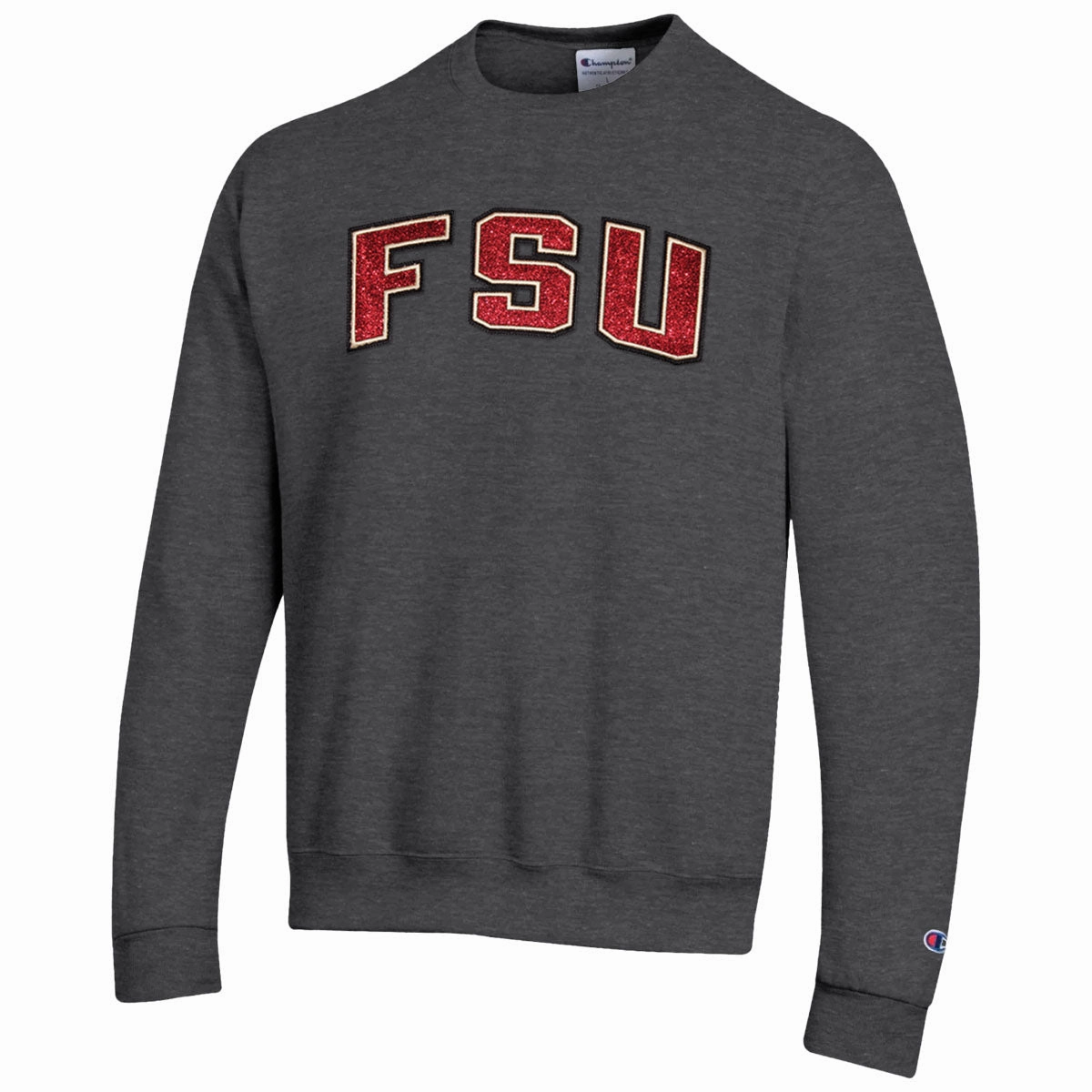 Champion Women's FSU Glitter Twill Design Powerblend Crew Fleece - Granite Adaptive Compression