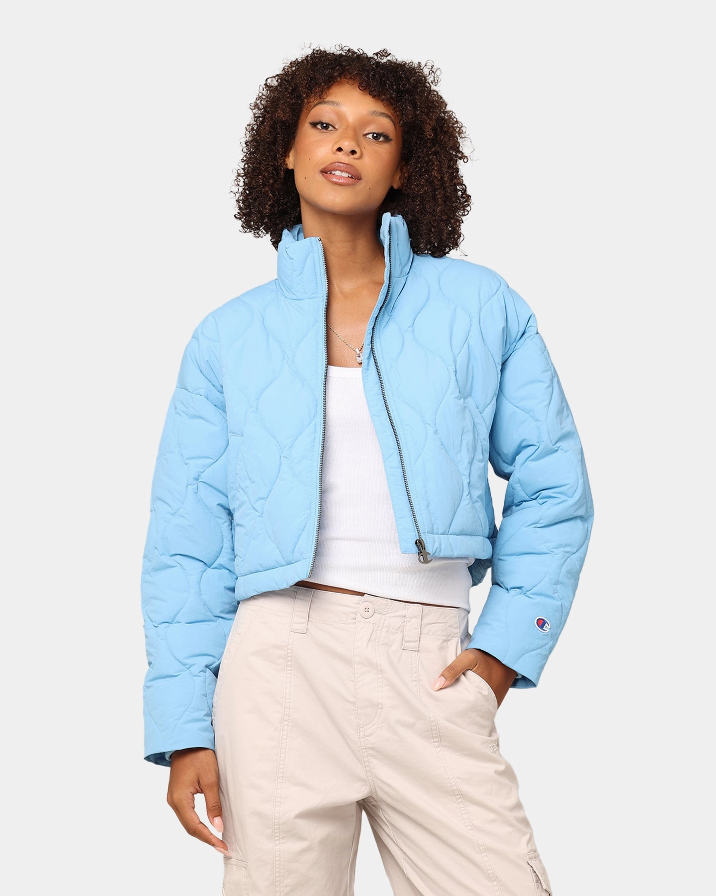 Champion Women's Re:Bound Cropped Puffer Jacket Track & Field OdorResistantFabric