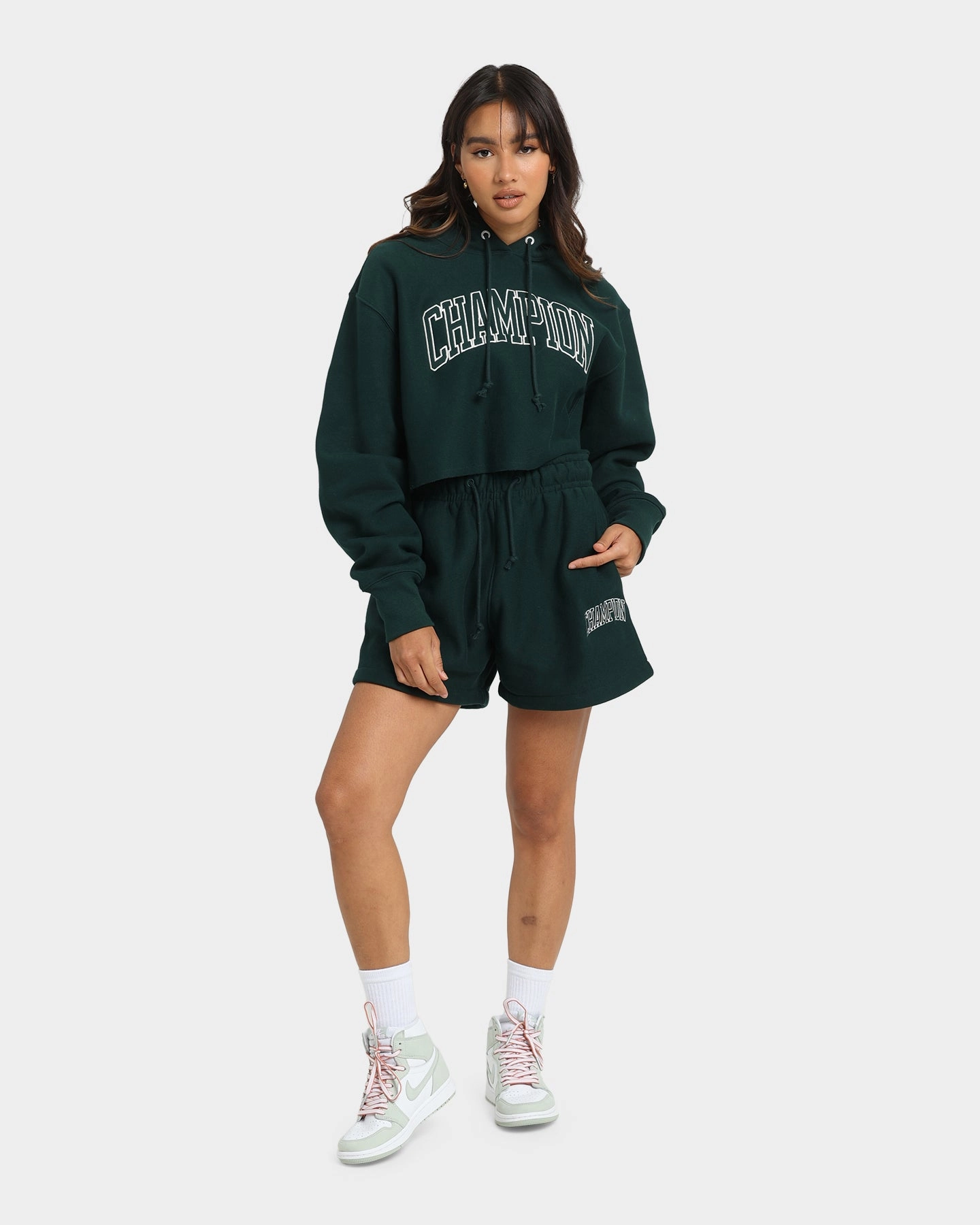 Champion Women's Reverse Weave Cropped Hoodie Mid Field suitable for birthdays