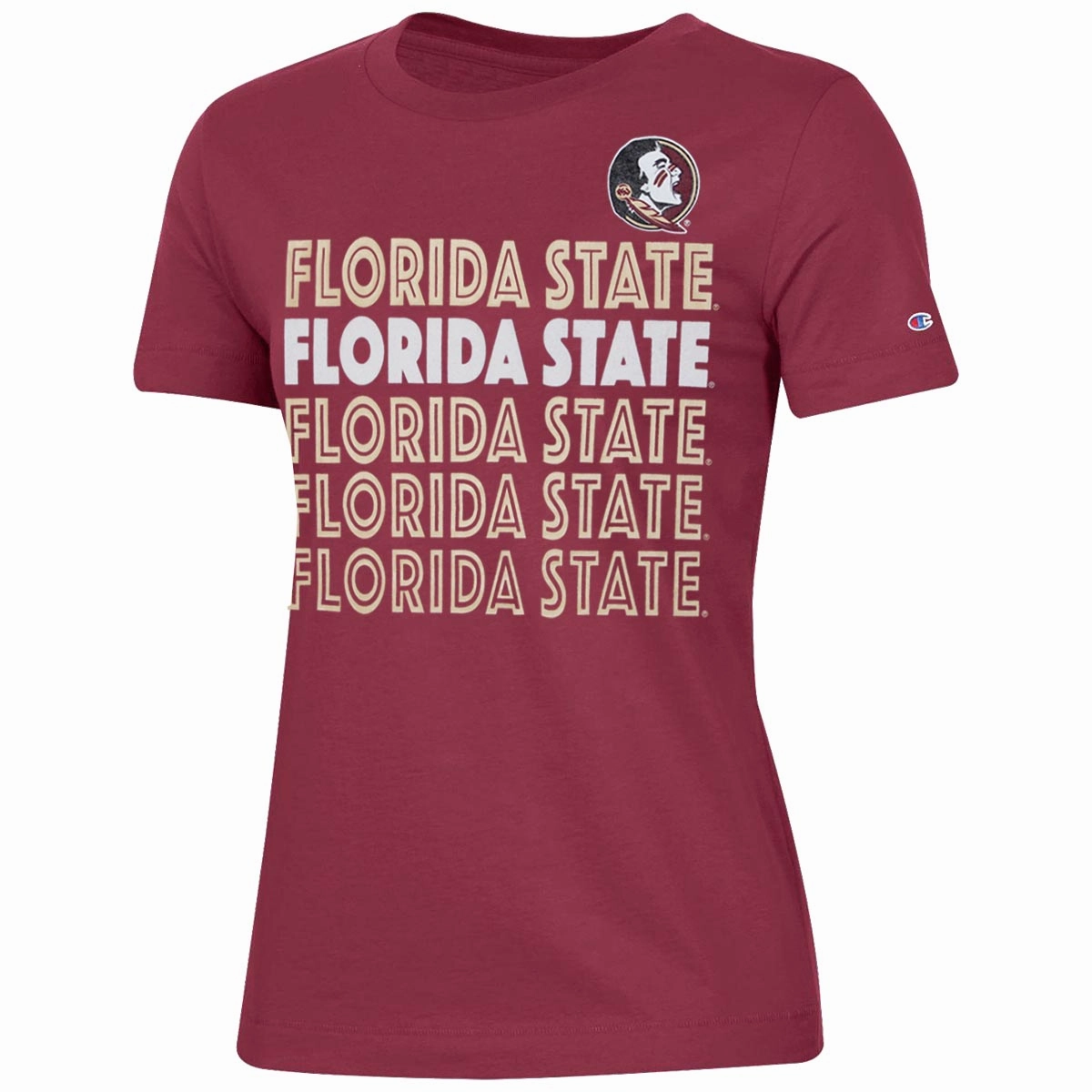 Champion Women's Seminole Logo/Repeat Florida State Design Short Sleeve T-shirt - Garnet Luxurious