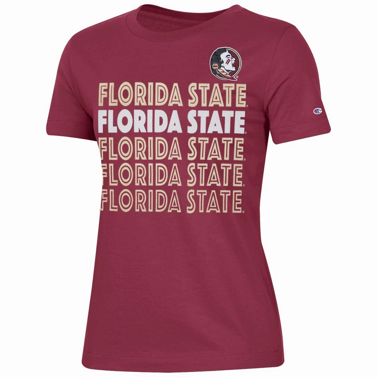 Evergreen Breathable Wearable Champion Women's Seminole Logo/Repeat Florida State Design Short Sleeve T-shirt - Garnet