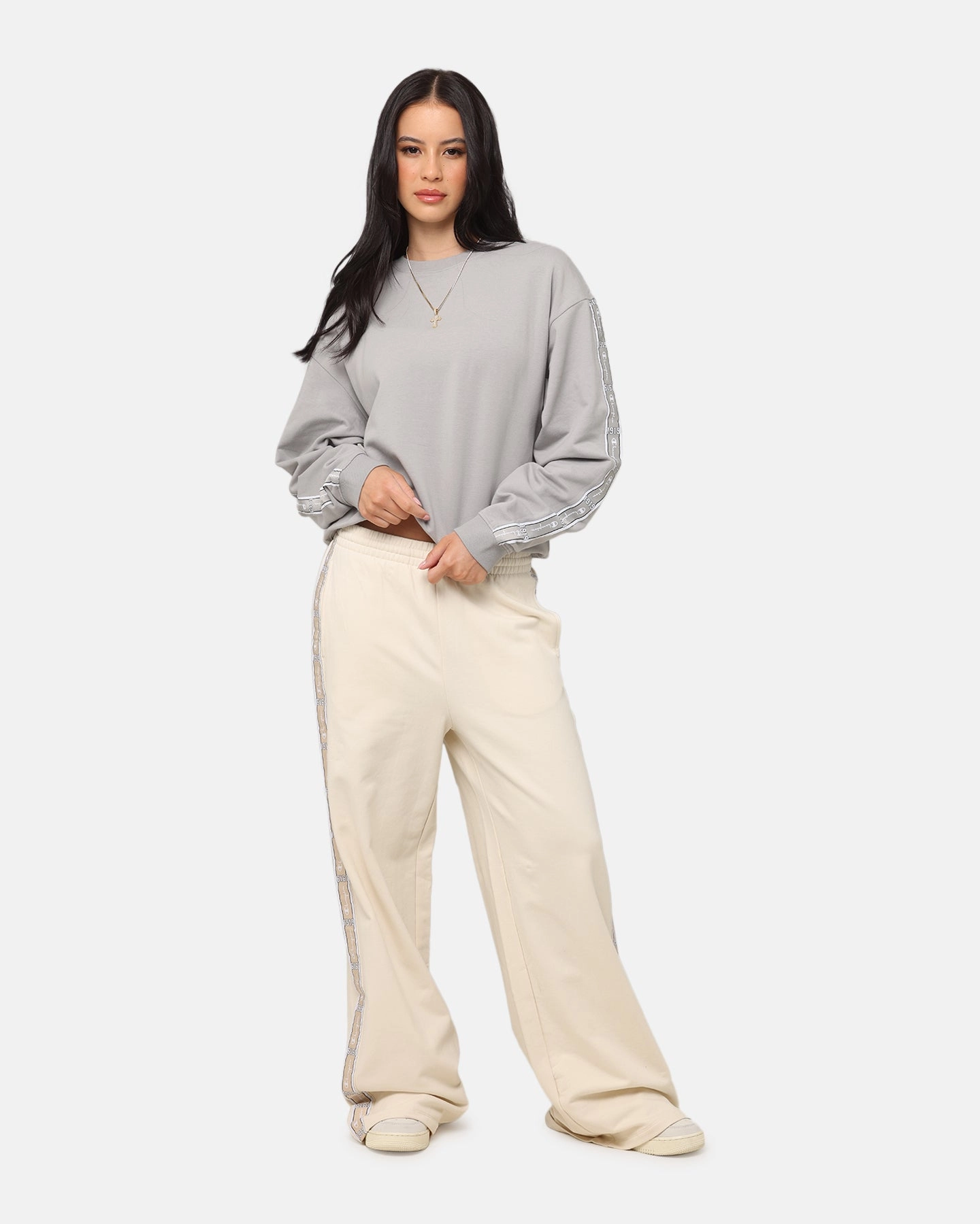 Champion Women's SPS Taping Crewneck Grey Low Profile Fasteners Moisture Wicking Layer