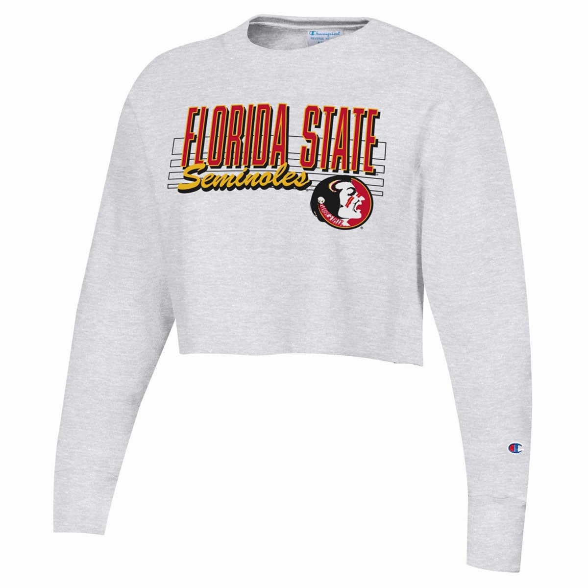 Temperature Regulating Fabric anti - slip Champion Women's Vault Florida State Seminoles/Seminole Logo Reverse Weave Crop Crew Fleece - Silver Grey