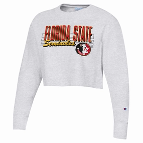 Champion Women's Vault Florida State Seminoles/Seminole Logo Reverse Weave Crop Crew Fleece - Silver Grey harsh environment use purchase