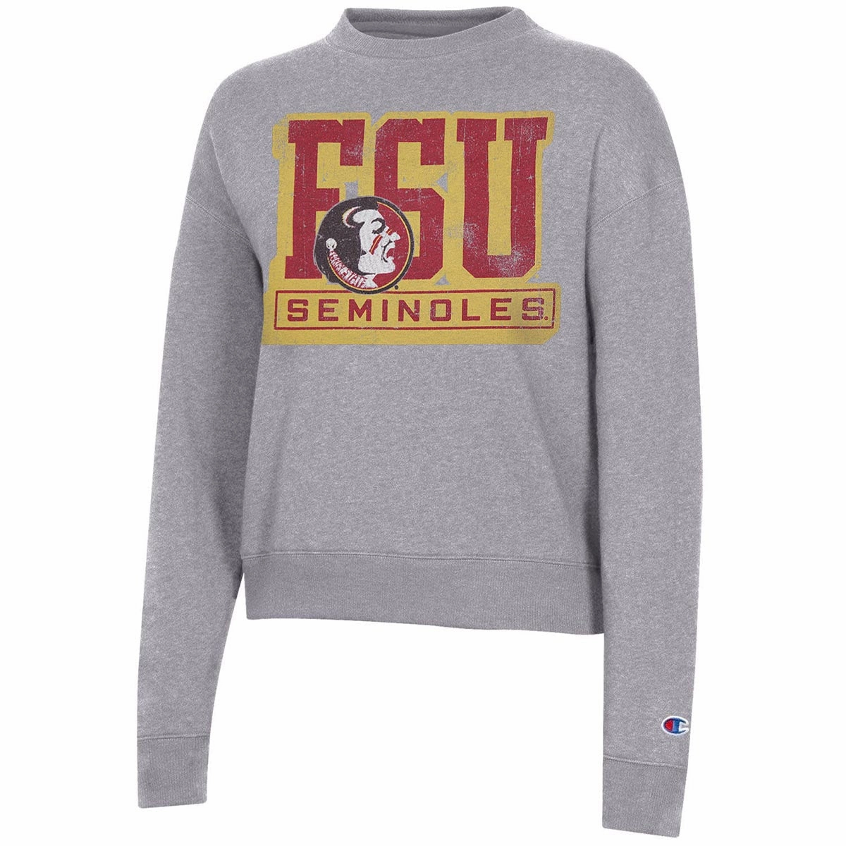Champion Women's Vault FSU Seminoles/Seminole Logo Design Tri-blend Crew - Heritage Grey Law - enforcement - applicable